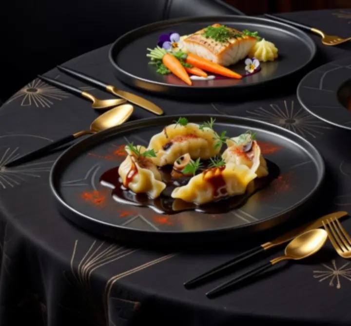 Eleganckie dania fine dining podane w luksusowej restauracji.