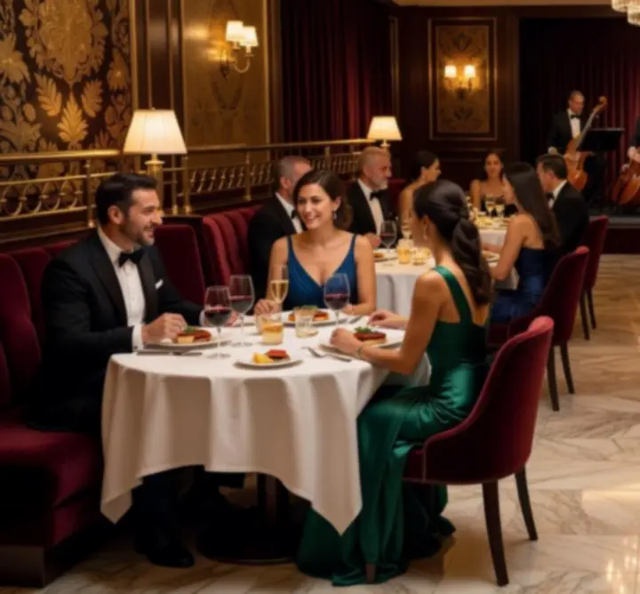 Goście bawią się podczas prestiżowego wydarzenia w luksusowej restauracji Nocna Strefa.
